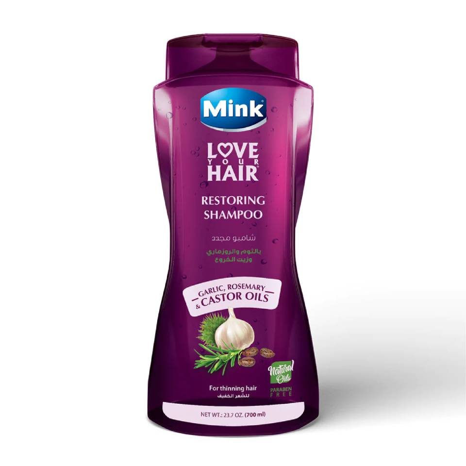 شامبو مينك بالثوم والروز ماري وزيت الخروع للشعر الخفيف Mink RESTORING SHAMPOO